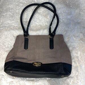 Tignanello black leather and tan handbag